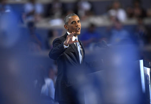 President Barack Obama speaks during the third day of the Democratic National Convention in Philadelphia , Wednesday, July 27, 2016. (AP Photo/Mark J. Terrill)