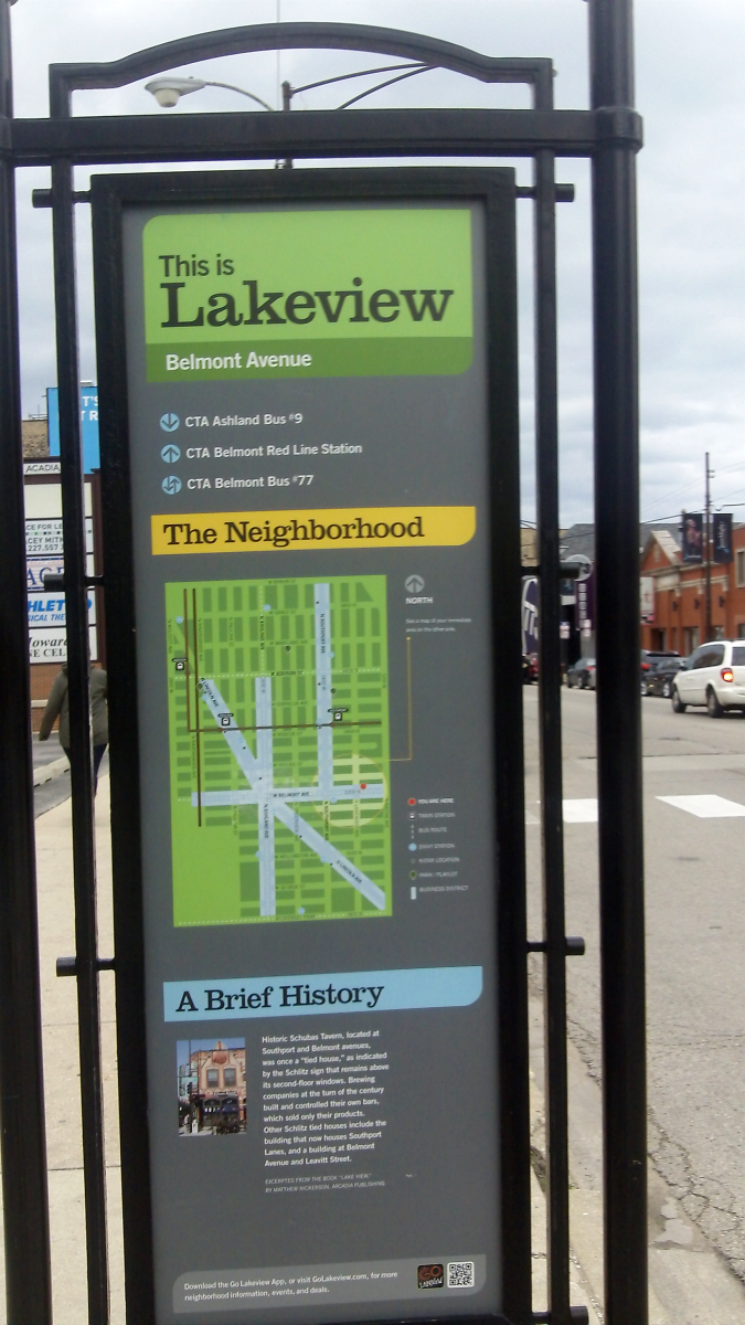 An informative map marker for The Lakeview District